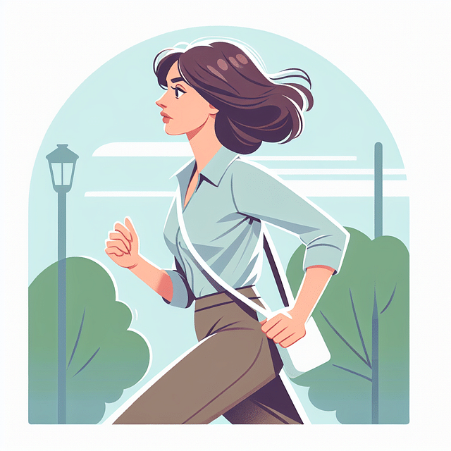 woman walking briskly outdoors