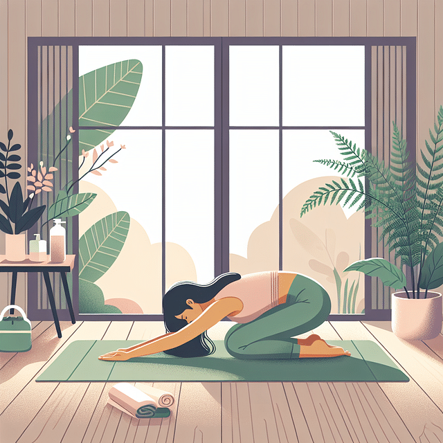 woman practicing Child's Pose in a serene setting