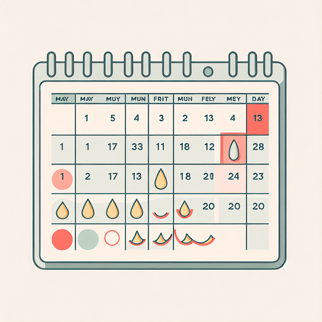 calendar with marked menstrual cycle days