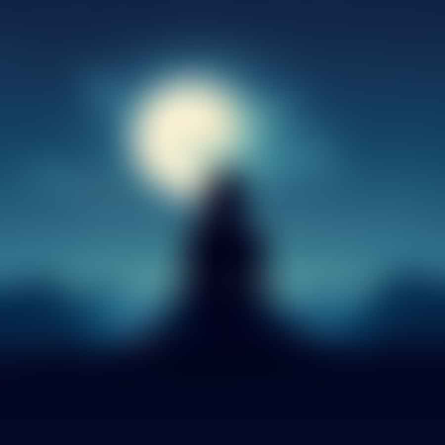 A woman sitting under the moonlight, meditating.