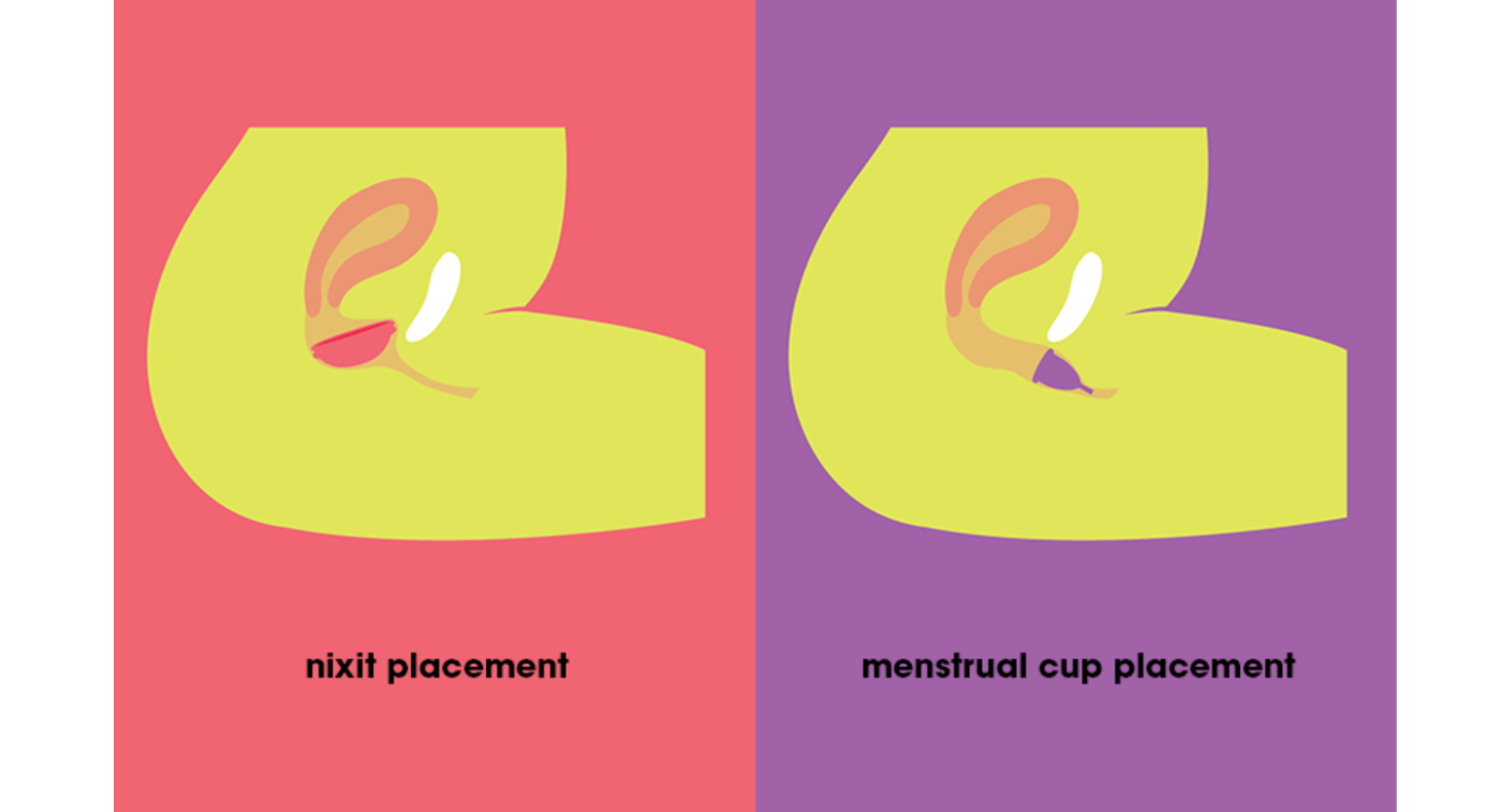 A menstrual cup being emptied into a toilet and rinsed under a faucet